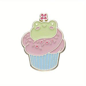 Cartoon frog cupcake dessert enamel pin